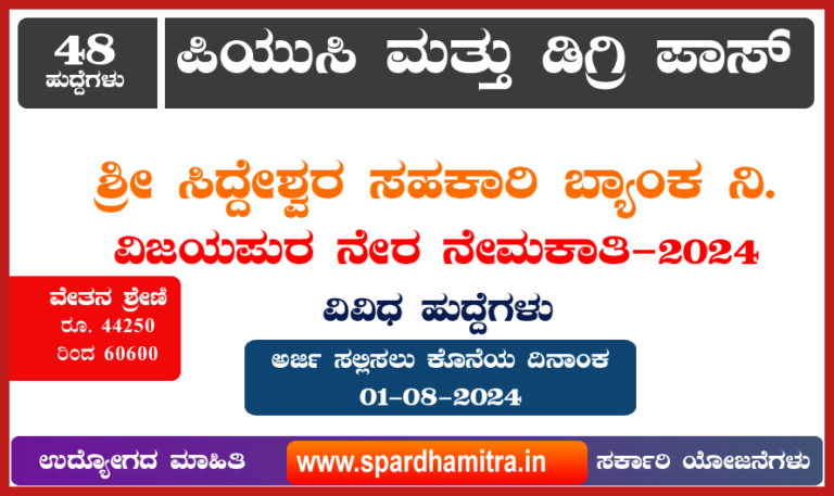 Shri Shiddheshwar Co-Operative Bank LTD Recruitment 2024